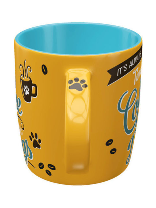Nostalgic Art Coffee and Dogs Becher Keramik Gelb 330ml