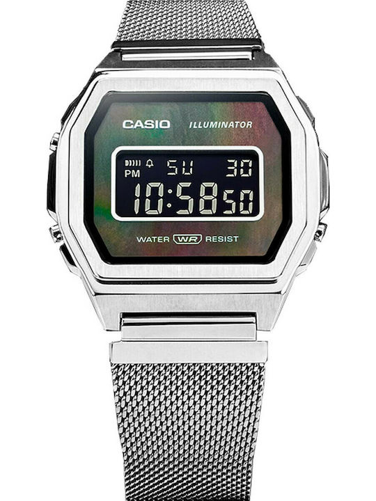 Casio Vintage Iconic Ψηφιακό Ανδρικό Ρολόι 38mm Μπαταρίας με Ασημί Μεταλλικό Μπρασελέ