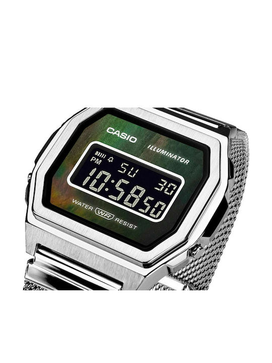 Casio Vintage Iconic Ψηφιακό Ανδρικό Ρολόι 38mm Μπαταρίας με Ασημί Μεταλλικό Μπρασελέ
