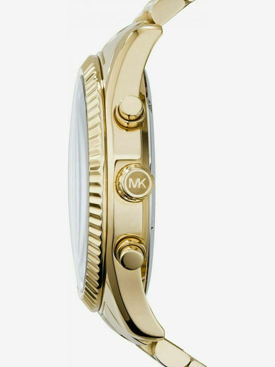 Michael Kors Lexington Men's Watch 45mm Chronograph Battery with Gold Metal Bracelet