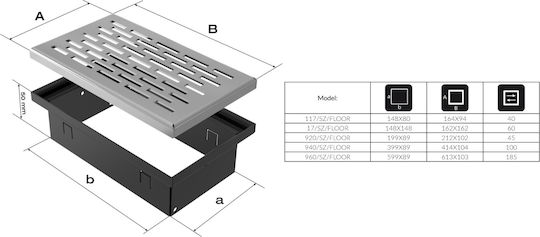 Kratki Ορθογώνια Περσίδα Τζακιού 40x9cm Inox