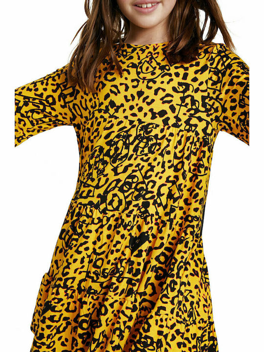 Laura Trapeze Παιδικό Φόρεμα Μακρυμάνικο Animal Print Κίτρινο