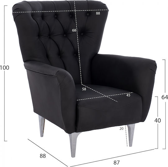 Chesterfield Bergère din Piele Ecologică Negru 87x88x100cm