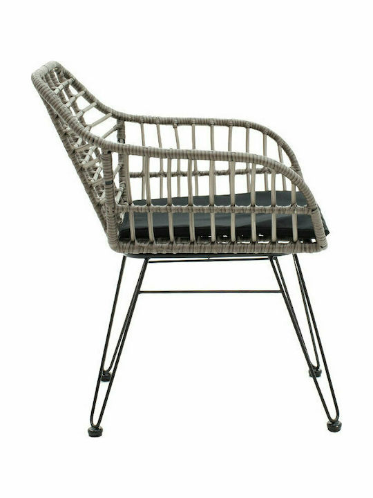 Fotoliu de exterior Rattan Naoki cu pernă Μαύρο - Γκρι 1buc 59x57x81cm