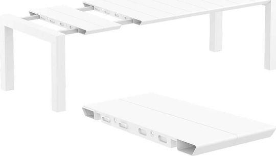 Vegas Outdoor Dinner Extendable Polypropylene Table White 100(+40)x180x75cm
