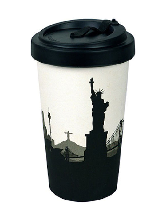 Woodway Around the World Cană Bambus cu Capac Neagră 500ml