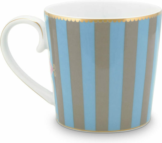 PiP Studio Love Birds Medallion Stripes Becher aus Porzellan Blue-Khaki 250ml