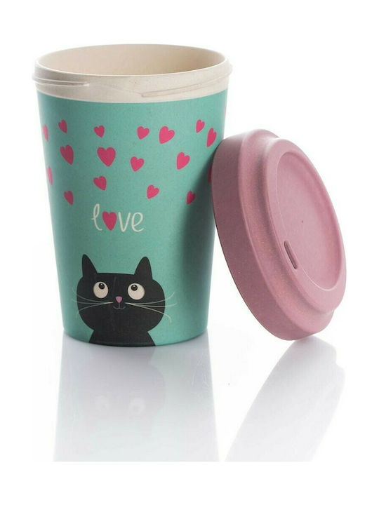 Chic Mic Kitty Love Ceramic Cup with Lid Green 400ml