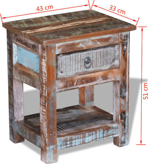 Rectangular Side Table made of Solid Wood with Drawers Multicolour 43x33x51 cm