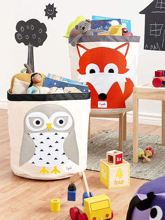 3 Sprouts Kinder Aufbewahrungskorb aus Stoff Owl Gray 43x43x45cm 1Stück