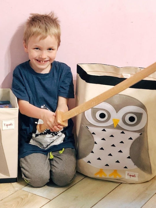 3 Sprouts Children's Storage Basket made of Fabric Owl Gray 43x43x45cm 1pcs