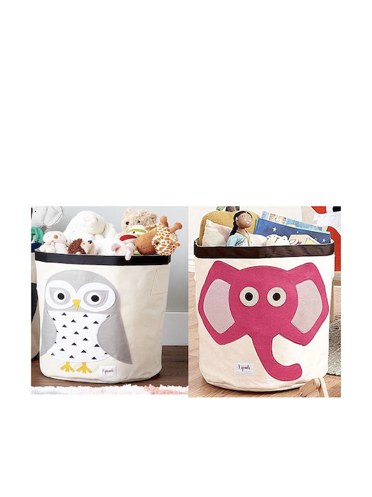 3 Sprouts Children's Storage Basket made of Fabric Owl Gray 43x43x45cm 1pcs