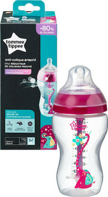 Tommee Tippee Sticlă de Plastic pentru Bebeluși Advanced Anti-Colic Anti-Colici cu Tetină de Silicon pentru 3+ luni Fuchsia Elefant 340ml 1buc