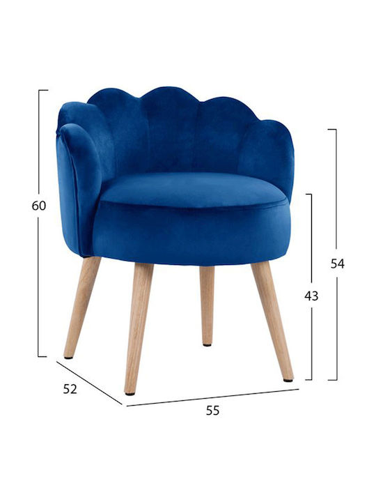 Stool For Living Room with Backrest Upholstered with Velvet Elise Blue 55x52x60cm