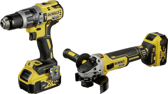 DEWALT DCK2080P2T Σετ Γωνιακός Τροχός & Κρουστικό Δραπανοκατσάβιδο Brushless 18V με 2 Μπαταρίες 5Ah και Θήκη