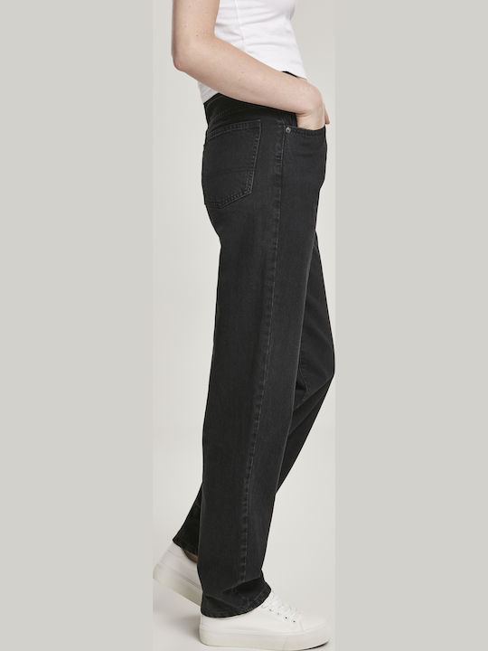 High Waist Women's Jean Trousers in Straight Line Black