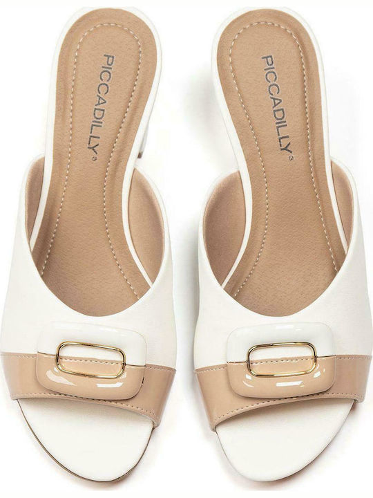 Piccadilly Chunky Heel Mules White