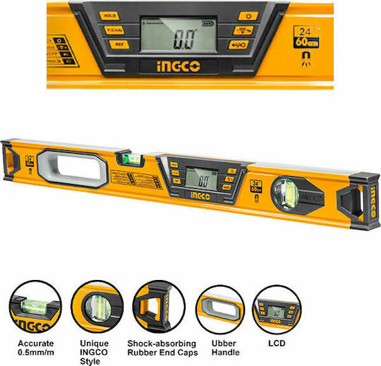 Ingco HSL08060D Nivel de spirit Din aluminiu Niveluri Magnetic 60buc cu 2 Ochiuri