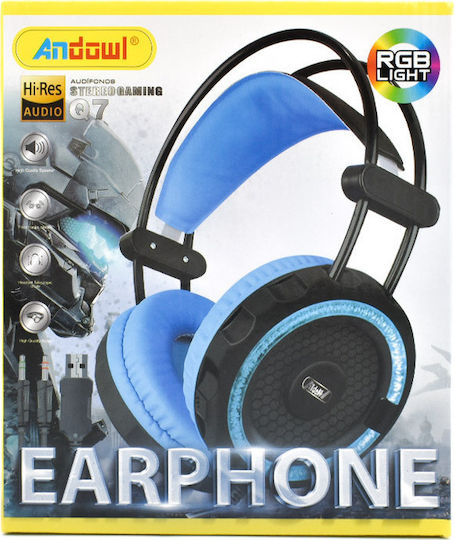 Andowl Q7 Over Ear Gaming Headset με σύνδεση 3.5mm Μπλε
