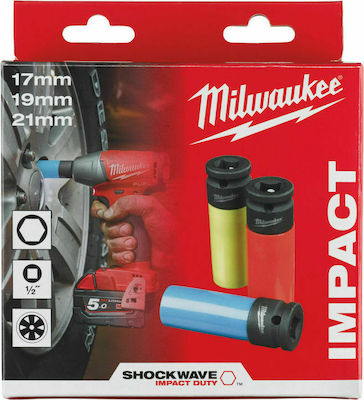 Milwaukee Căpăcei Pneumatic - Pneumatic Hexagonali cu Patrat de Prindere 1/2" Set 3buc