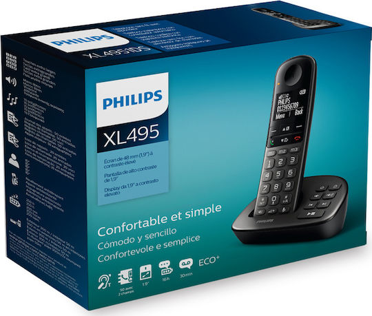 Philips XL495 Ασύρματο Τηλέφωνο με Ελληνικό Μενού Μαύρο