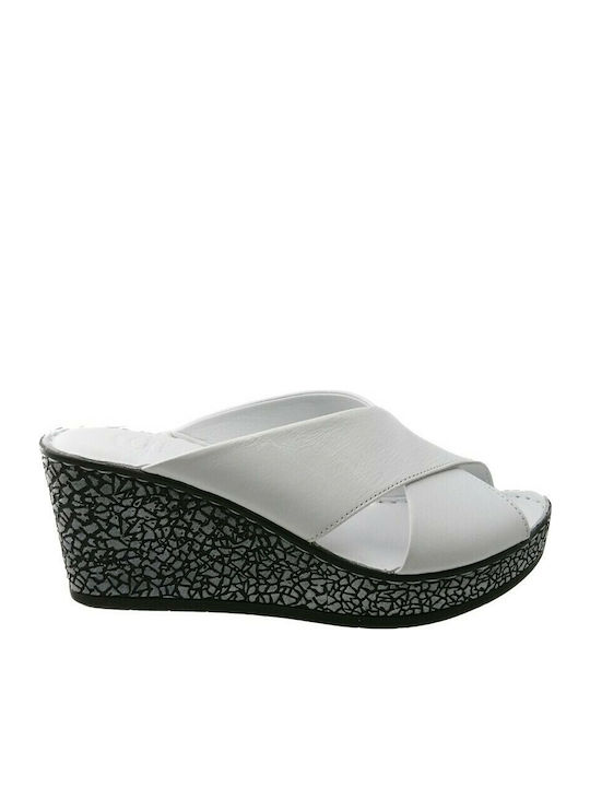 Boxer Women's Leather Platform Wedge Sandals White 10-001