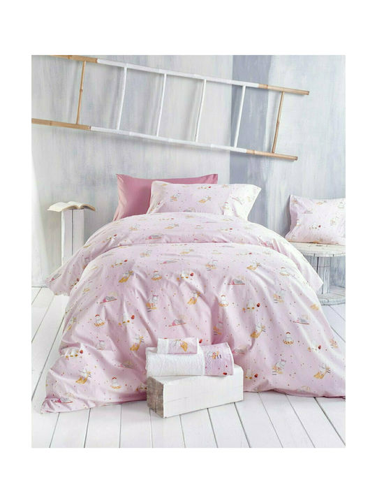 Rythmos Seturi de cearșafuri Single Cu elastic Bumbac Symbol Hippo Roz 105x205cm 3buc