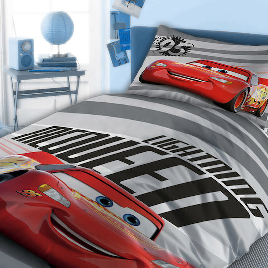 Dimcol Σετ Σεντόνια Μονά Βαμβακερά Cars Mcqueen 873 Κόκκινο 160x240cm 3τμχ