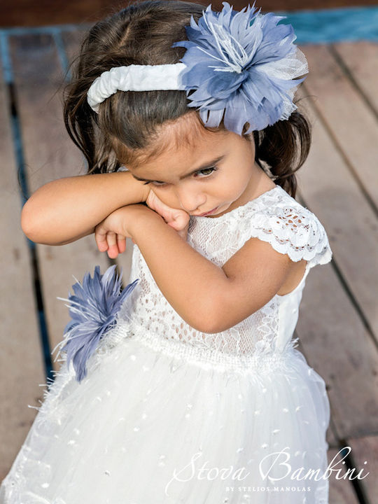 Stova Bambini White Baptism Clothing Set with Hair Accessories & Dress made of Tulle 2pcs