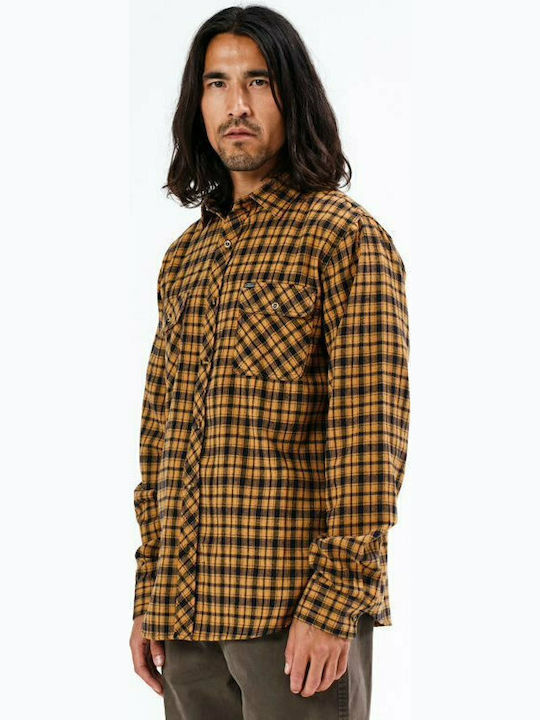 Long-sleeved Flannel Shirt Checked Οchre / Βlack