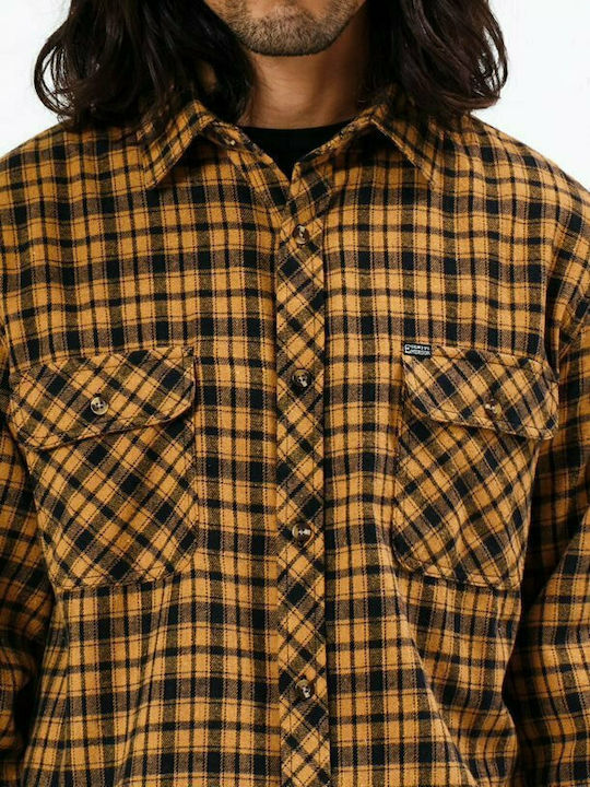 Long-sleeved Flannel Shirt Checked Οchre / Βlack