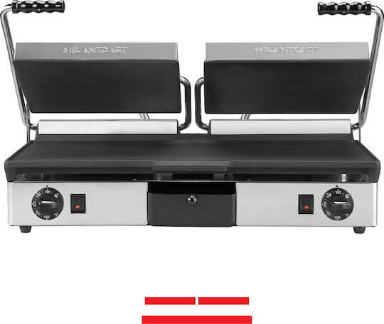 Milan Toast 16053 Commercial Double Sandwich Maker with Cast iron Flat Top and Flat Bottom 3500W