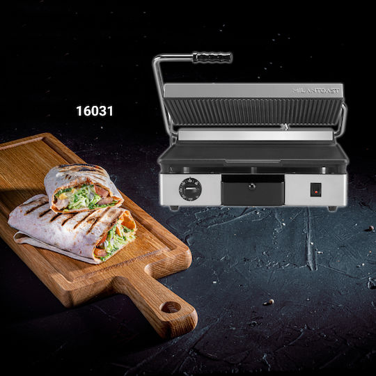 Milan Toast 16031 Commercial Sandwich Maker with Cast iron Ribbed Top and Flat Bottom 2800W