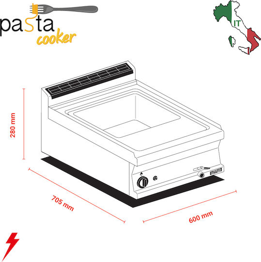 Lotus CPΤ-76ET Electric Commercial Boiler for Pasta 25lt 7.5kW L60xW70.5xH28cm
