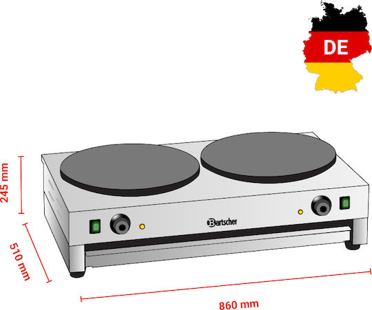 Bartscher 2CP400 Двойна Професионална Електрическа Крепиера 3kW с Плоча Ø40см