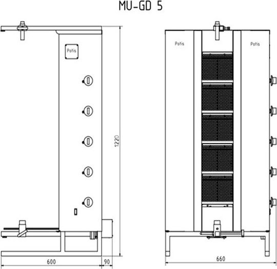 Potis Μηχανή Γύρου LPG GD 5 MU with Rotisserie for 120kg