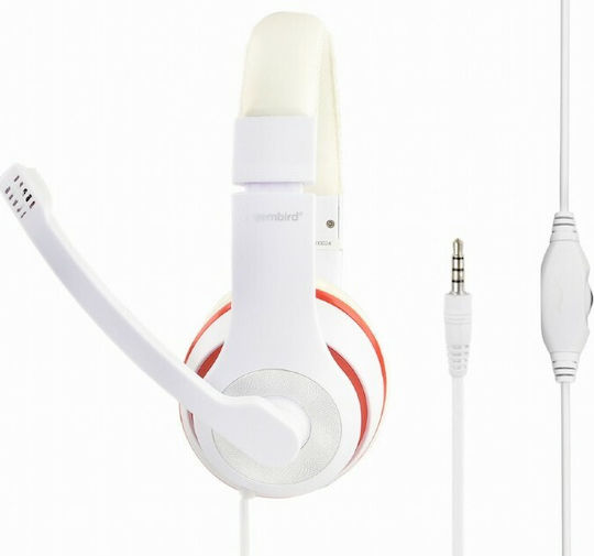Gembird MHS-03-WT On Ear Gaming Headset with 3.5 mm Connectivity White / Red