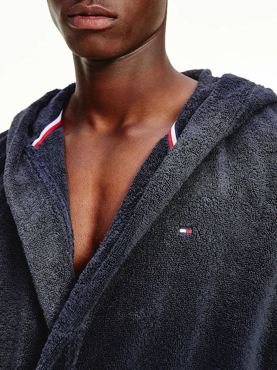 Tommy Hilfiger Towelling Ανδρικό Μπουρνούζι με Κουκούλα Σκούρο Μπλε
