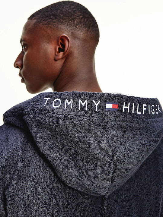 Tommy Hilfiger Towelling Ανδρικό Μπουρνούζι με Κουκούλα Σκούρο Μπλε