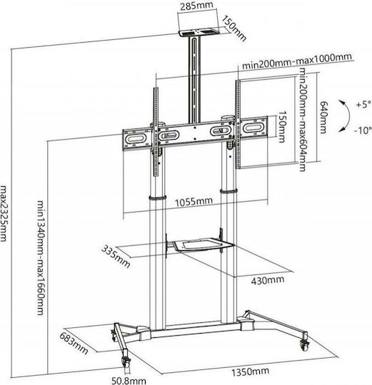 Sbox FS-3610 Mobile Floor Stand Δαπέδου έως 100" και 50kg