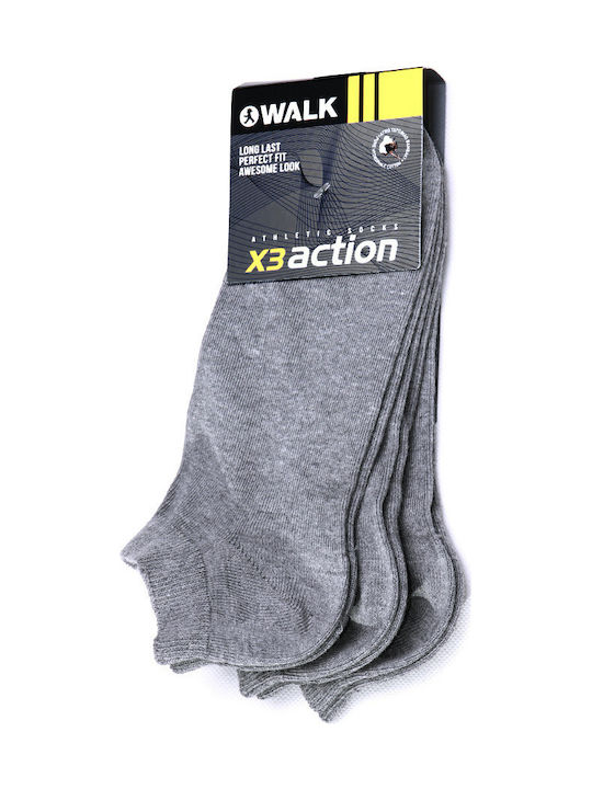 Walk Ανδρικές Μονόχρωμες Κάλτσες Γκρι 3Pack