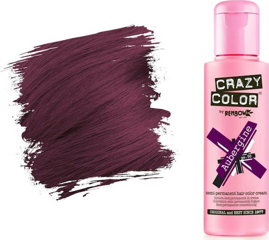 Crazy Color Semi-Permanent Προσωρινή Βαφή Μαλλιών 50 Aubergine 100ml 15gr
