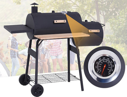 Outsunny Grătar cu Cărbuni cu Termometru și Afumătoare 124cmx53cm