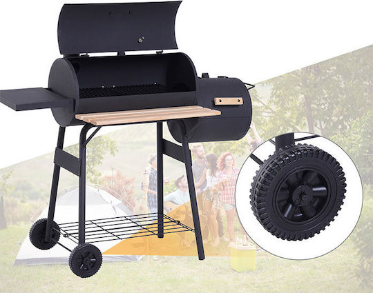 Outsunny Grătar cu Cărbuni cu Termometru și Afumătoare 124cmx53cm