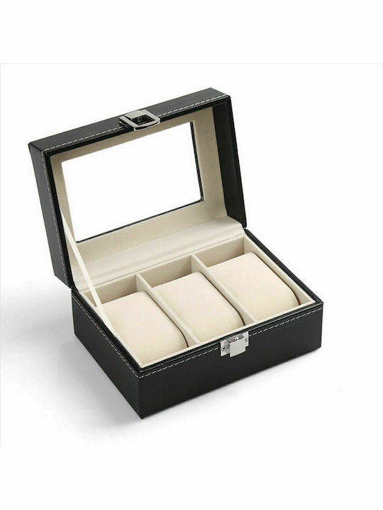 Cb cases Leather Case with transparent lid for 3 watches in Black color 00008513