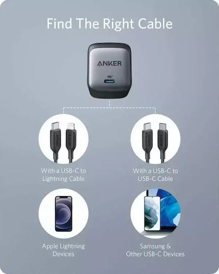 Anker Anker GaN Kabeloser Wand-Adapter mit USB-C Ausgangsanschlüssen 65W Stromlieferung Schwarz (Nano II)