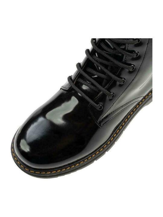 Anatomical Kids Boots from Patent Leather with Zipper Black