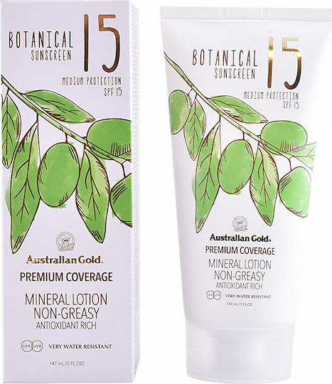 Australian Gold Botanical Mineral Loțiune Antisolară Waterproof pentru Corp SPF15 147ml
