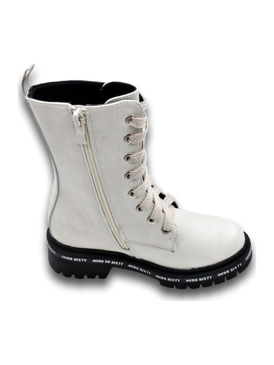 Anatomical Leather Kids Boots with Zipper White