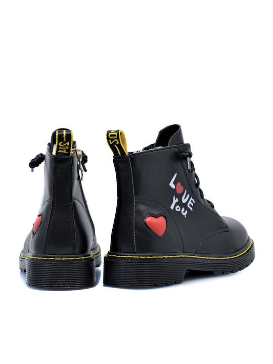 Anatomical Leather Kids Boots with Laces Black